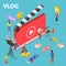Flat isometric vector concept of video blog.