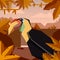 Flat jungle background with wrinkled hornbill