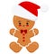Flat kawaii design of christmas character glazed gingerbread man in red santa claus hat isolated on white background.