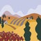 Flat landscape background vector illustration. Italian village painting