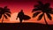 Flat landscape illustration,surfing on sunset