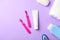 Flat lay composition with baby toothbrushes
