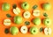 Flat lay composition of fresh ripe green apples on background