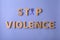 Flat lay composition with purple ribbon and words STOP VIOLENCE on violet background