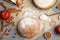 Flat lay composition with raw rye dough