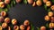 Flat lay composition with ripe peaches on black background. Generative AI