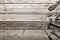 Flat lay composition with vintage carpentry tools on rough wooden background. Top view workbench with carpenter different tools.