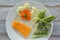 Flat lay of Crumbed fish fillet served on a plate