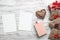 Flat lay cute composition with fabric heart