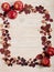 Flat lay frame of autumn crimson leaves, hazelnuts, walnuts and
