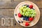 Flat lay, fresh mix of seasonal fruits on wooden table, diet