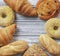 Flat lay fresh sweet pastry and bakery with Copy space