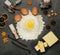 Flat lay. Ingredients for fragrant gingerbread, kitchen table