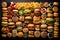 Flat lay a mouthwatering burger with perfectly melted cheese. Ai Generated.NO.07