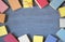 Flat lay of multicolored books. Reading,literature,education,library,home office mock up,large copy space