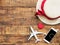 Flat lay of plane model , red heart shape ,mobile ,earphone