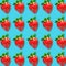 Flat lay ripe strawberry pattern on turquioise background