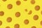Flat lay set oatmeal cookies yellow background top view