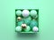 Flat lay soft green pastel scene abstract geometric shape gold white marble 3d rendering square/cube box sphere in side