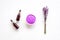 Flat lay of spa lavender treatments - cosmetic pharmacy products