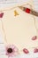 Flat lay stock photography flower letter paper flower petals wood pencil