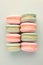 Flat lay sweet colorful macaroons in rows