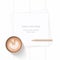 Flat lay top view elegant white composition paper coffe drink and pencil on wooden background