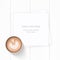 Flat lay top view elegant white composition paper coffe drink on wooden background