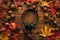 Flat lay top view headphones with autumn arrangement