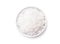 Flat lay top view Pure natural sea salt in white bowl