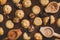 Flat-lay of Turkish traditional Hatay semolina cookies with walnut filling