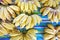 Flat lay view of bunch of bananas for sale in Rarotonga market C