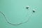 flat lay white headphones,earphone,earbuds with headset on isolated green pastel background