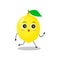A flat lemon character with cute walking expression