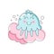 Flat line art of adorable blue jellyfish. Marine creature.