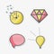 Flat line chat bubble, diamond, time and bulb icon