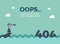 Flat line concept for page not found 404 error. Vector illustration background with a pirate sailing in the sea