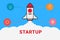 Flat line design concept for Start up. Flat rocket. Business start up.