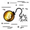 Flat Line design graphic image concept of bitcoin bomb icon on a