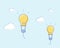 Flat line design vector illustration with flying lightbulbs like air balloons. Vector illustration for creativity freedom