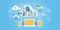 Flat line design website banner of cloud computing