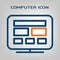 Flat line desktop computer icon. Laconic blue and orange lines on gray background. Isolated vector object