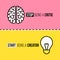 Flat line icons of brain and light bulb. Critic vs