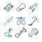 Flat line icons for rock climbing equipment