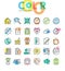 Flat line icons set of basic business essential tools