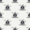 Flat line monochrome vector seamless pattern ocean boat with sail. Simplified retro. Cartoon style. Regatta. Seagull