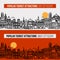 Flat line style illustration of cityscape with world`s most popular tourist locations. Modern vector seamless background