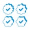 Flat line uncolored check mark icon over white background. verified blue check logo with cloud shield