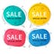 Flat linear promotion ribbon banners, price tags, stickers, badges, posters. Vector illustration.