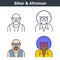 Flat and linear vector avatar set: biker and afroman.